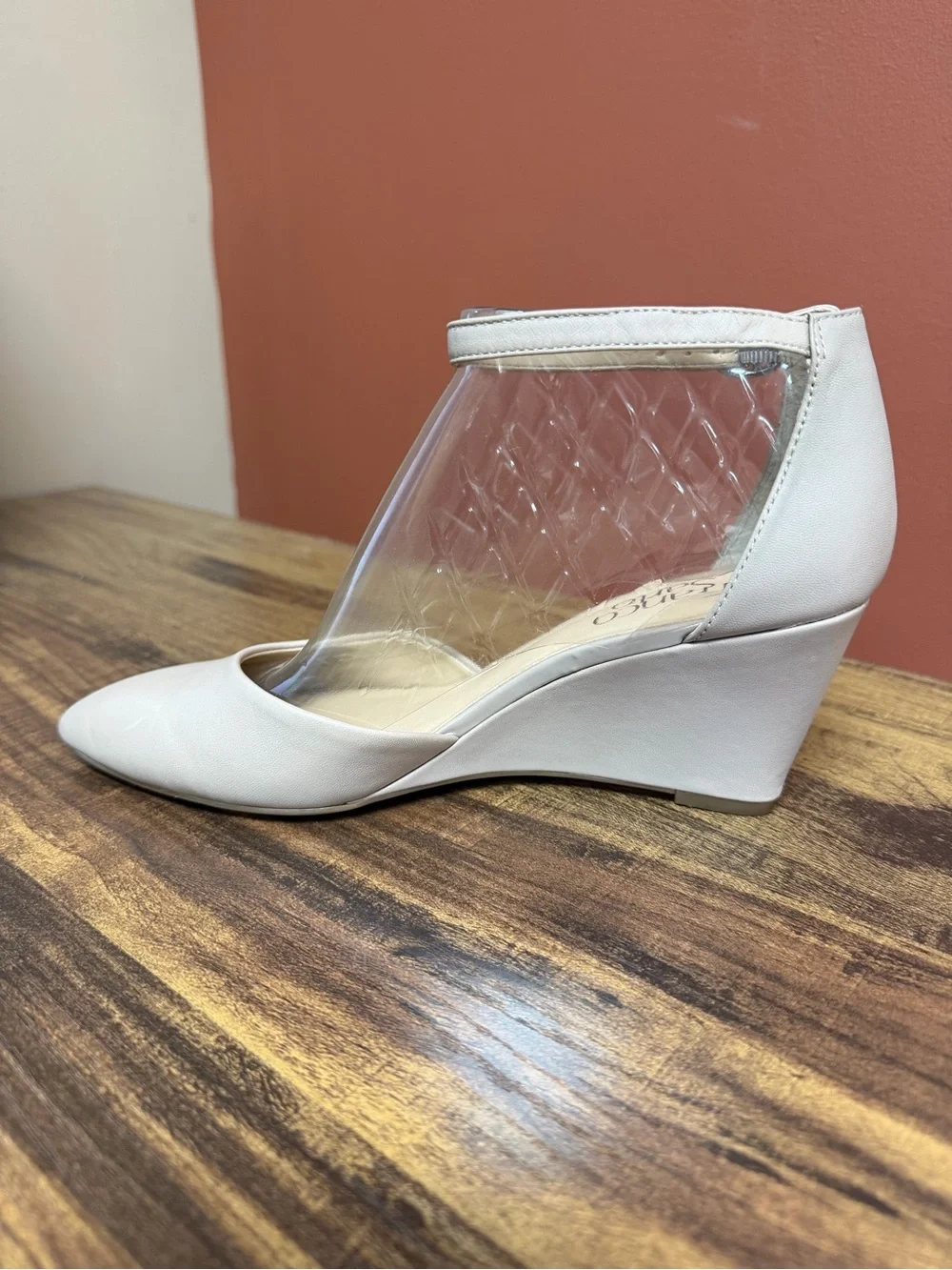 Franco Sarto “Fayth” Nude Wedge Women’s Size 7.5 Leather Ankle Strap Pointed-Toe